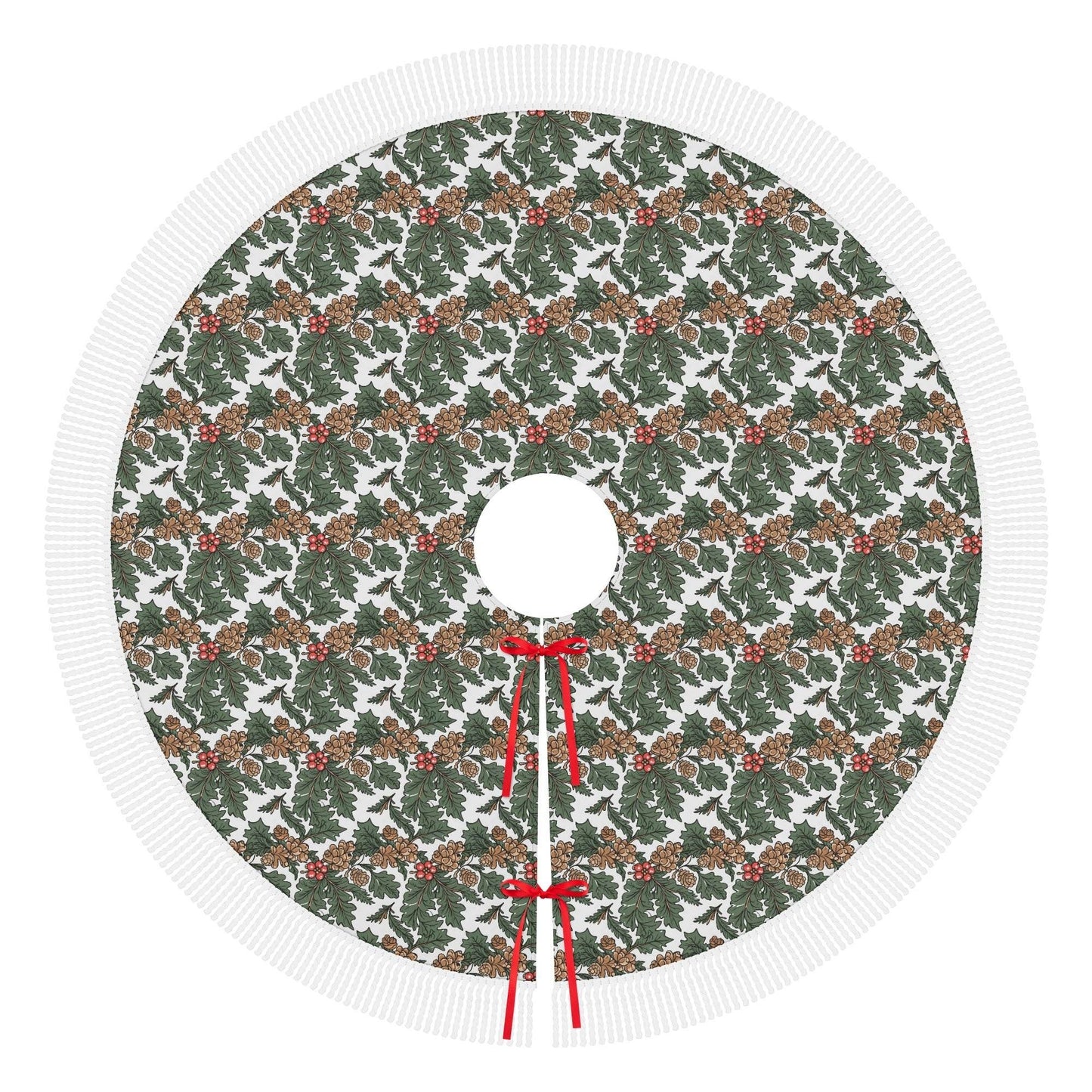 Holly Pine Fringed Christmas Tree Skirts - DeRose Seasonal