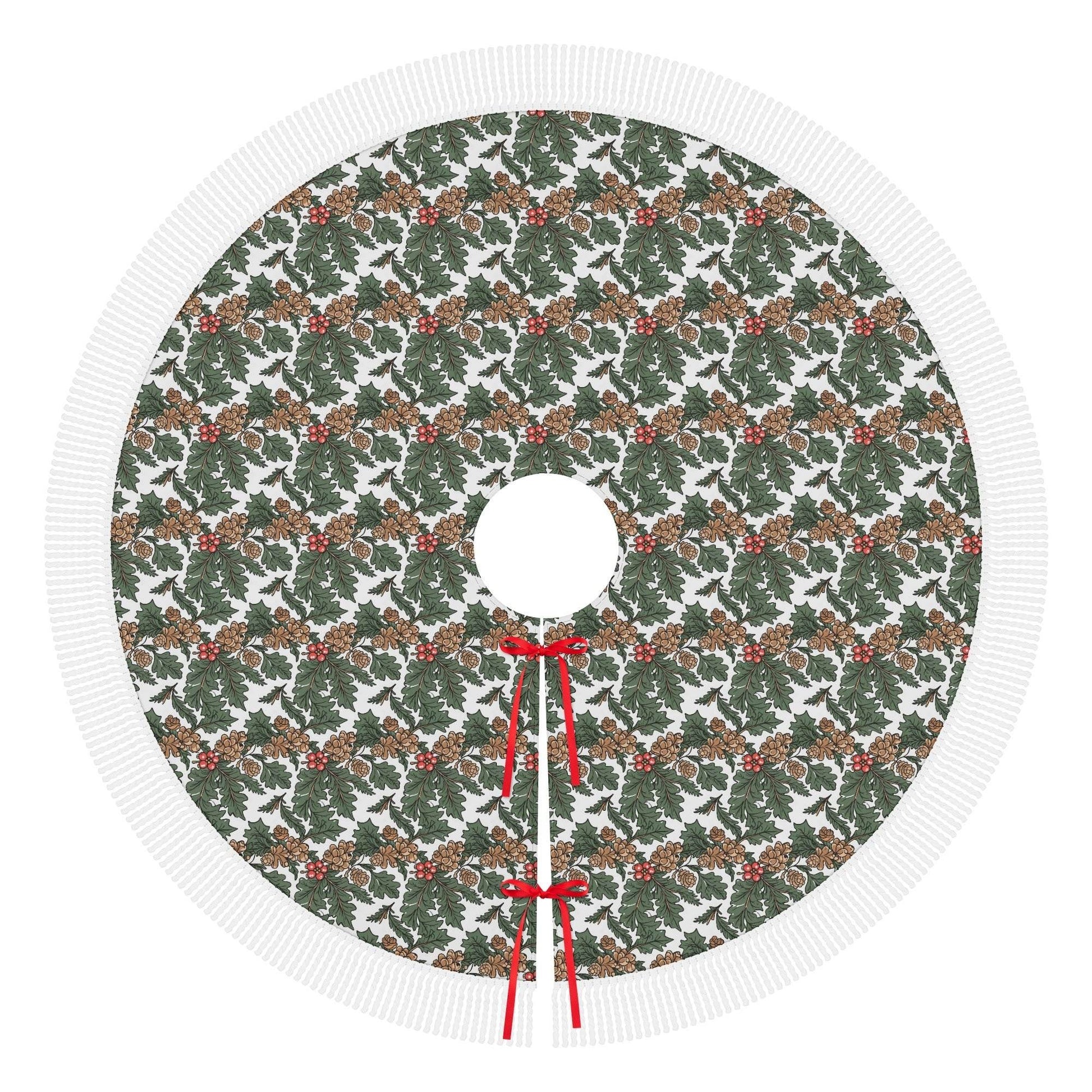 Holly Pine Fringed Christmas Tree Skirts - DeRose Seasonal
