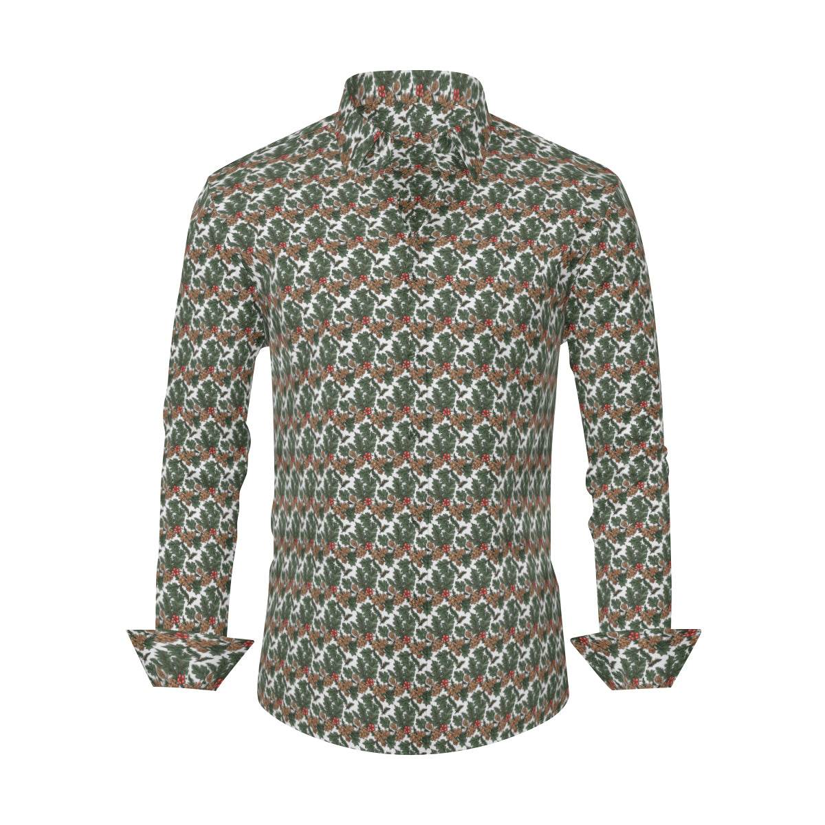 Holly Pine Men's Classic Long-Sleeved Button up Polyester Dress Shirt - DeRose Seasonal