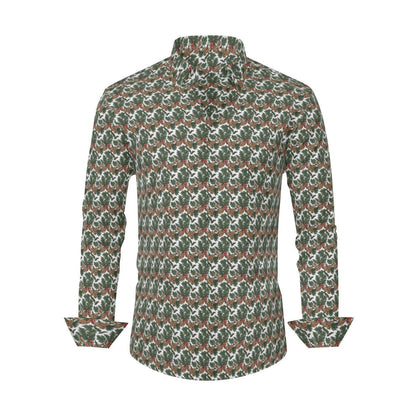 Holly Pine Men's Classic Long-Sleeved Button up Polyester Dress Shirt - DeRose Seasonal