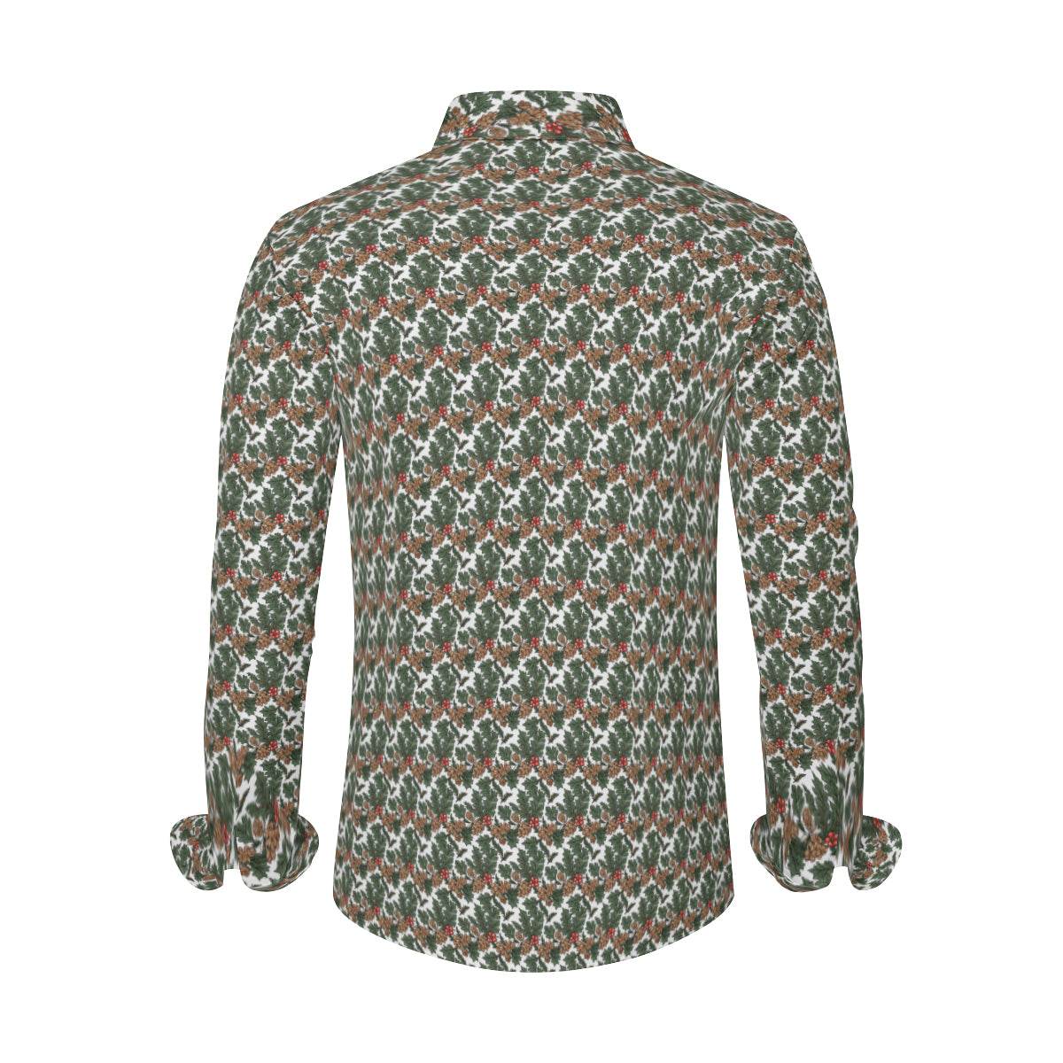 Holly Pine Men's Classic Long-Sleeved Button up Polyester Dress Shirt - DeRose Seasonal