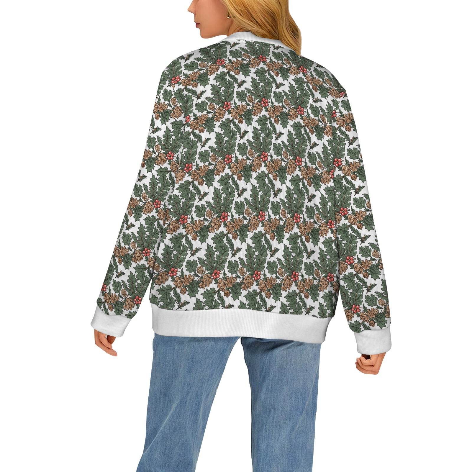 Holly Pine Women's Cardigan Button Sweater Custom Women's Cardigan (Model H73) - DeRose Seasonal