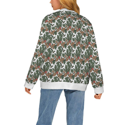 Holly Pine Women's Cardigan Button Sweater Custom Women's Cardigan (Model H73) - DeRose Seasonal