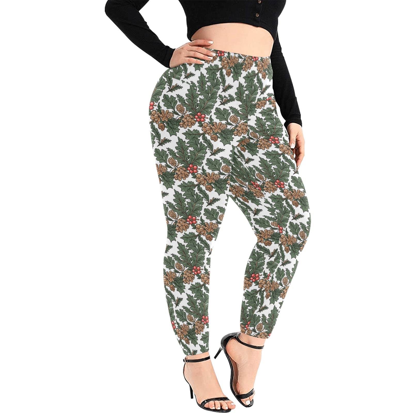Holly Pine Women's Plus Size High Waited Leggings Women's High Waist Leggings(Plus Size)(ModelL45) - DeRose Seasonal