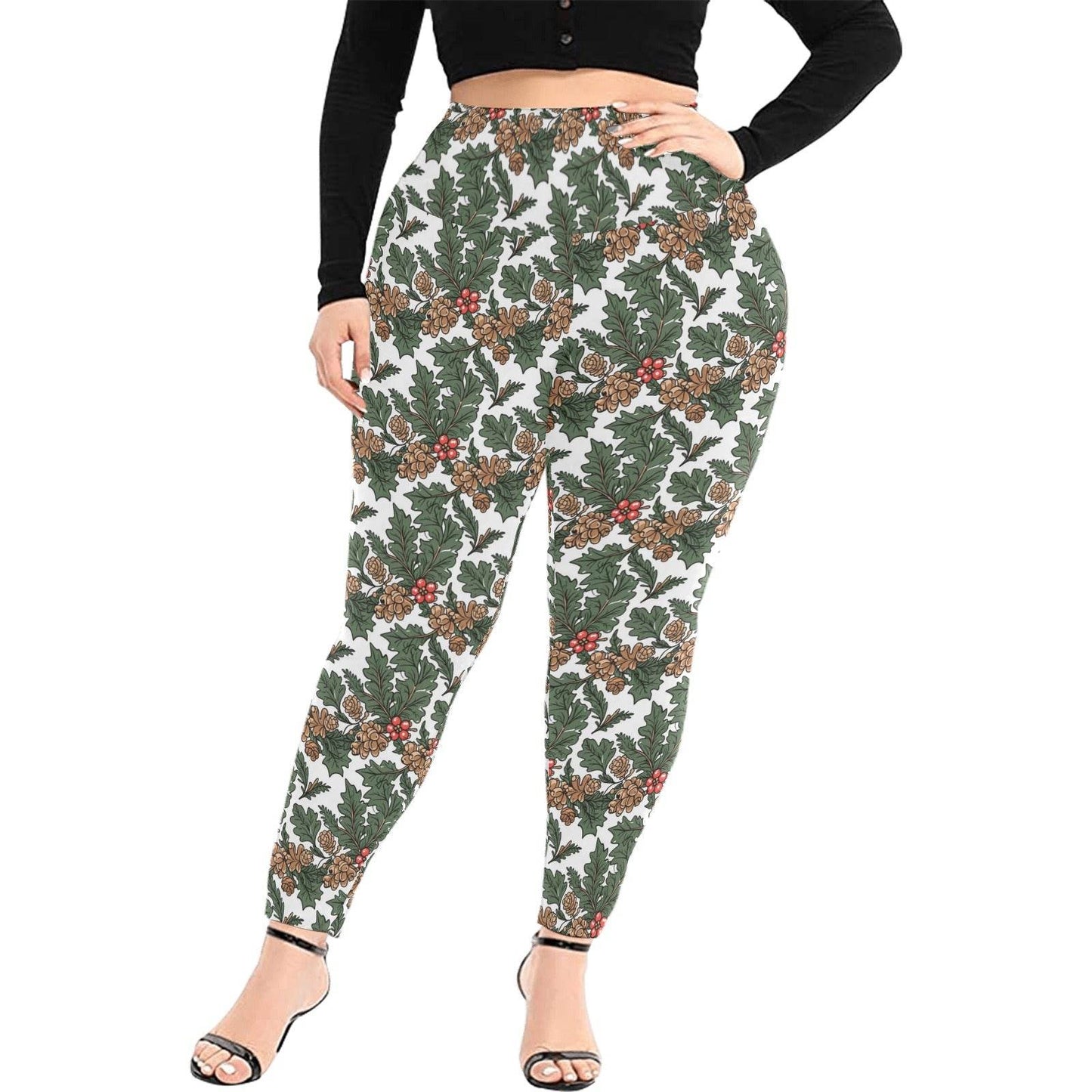 Holly Pine Women's Plus Size High Waited Leggings Women's High Waist Leggings(Plus Size)(ModelL45) - DeRose Seasonal