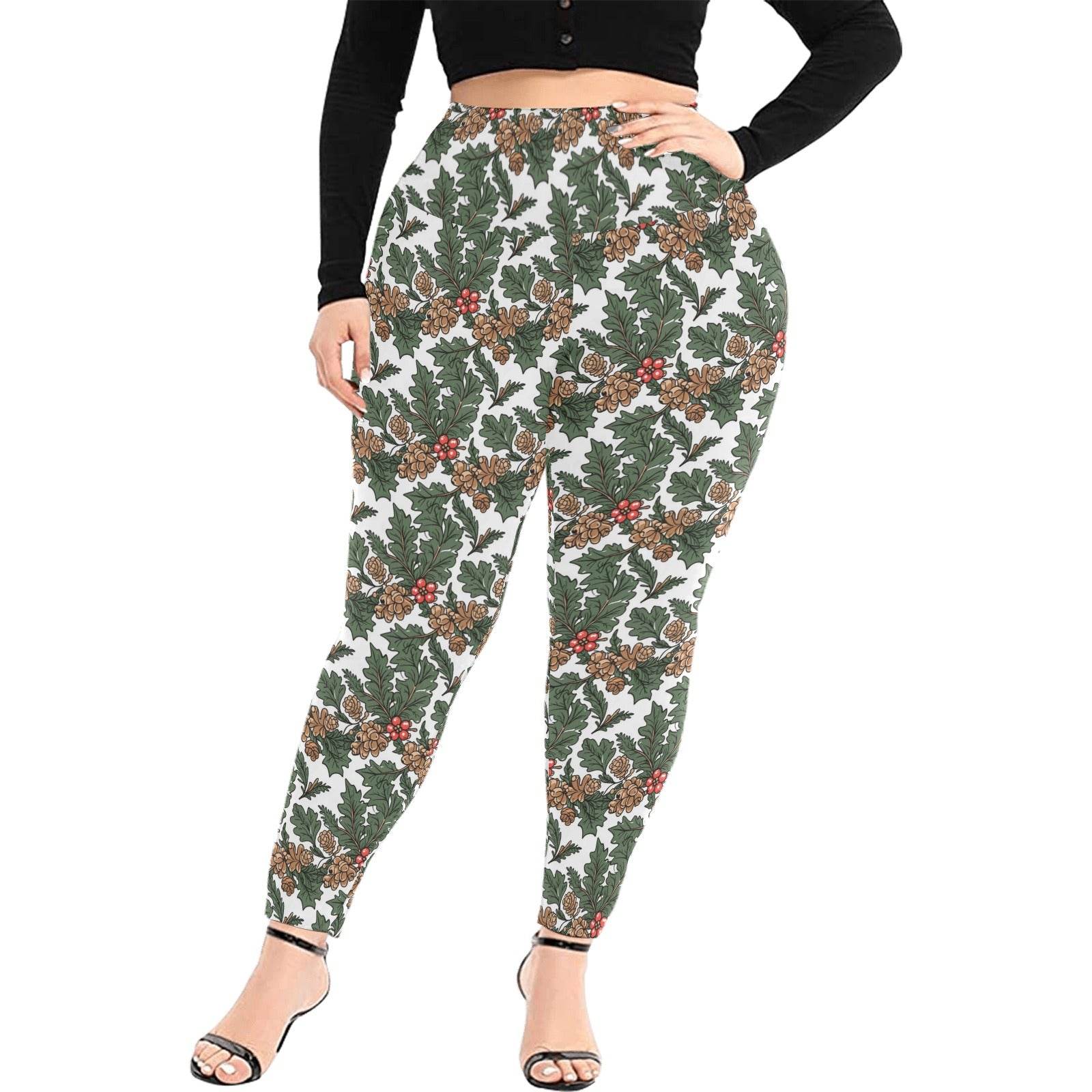 Holly Pine Women's Plus Size High Waited Leggings Women's High Waist Leggings(Plus Size)(ModelL45) - DeRose Seasonal