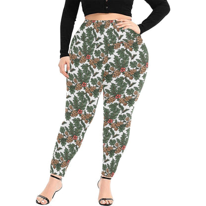 Holly Pine Women's Plus Size High Waited Leggings Women's High Waist Leggings(Plus Size)(ModelL45) - DeRose Seasonal