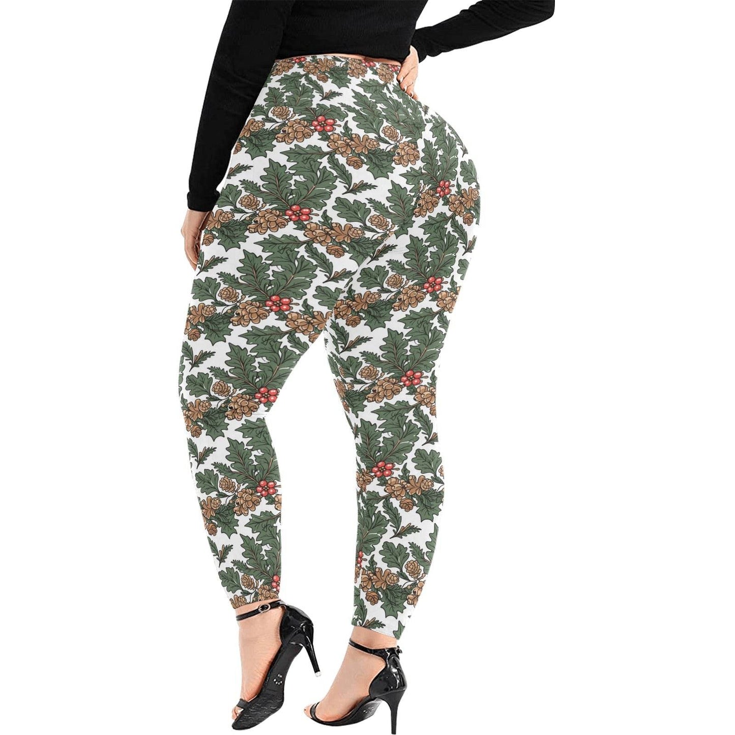 Holly Pine Women's Plus Size High Waited Leggings Women's High Waist Leggings(Plus Size)(ModelL45) - DeRose Seasonal