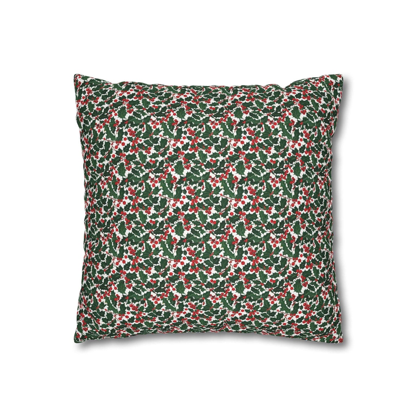 Christmas Holly Spun Polyester Square Pillowcase - DeRose Seasonal