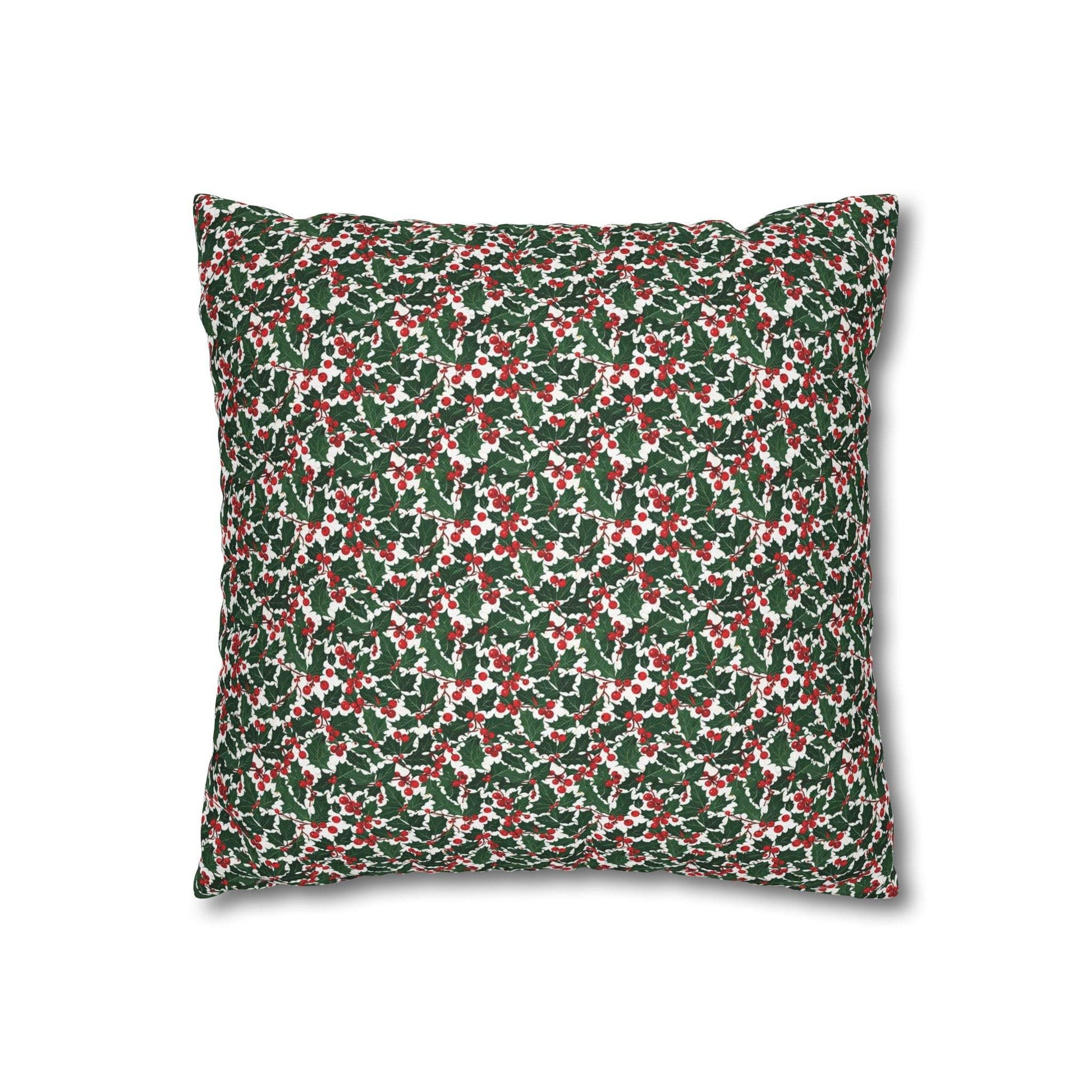 Christmas Holly Spun Polyester Square Pillowcase - DeRose Seasonal