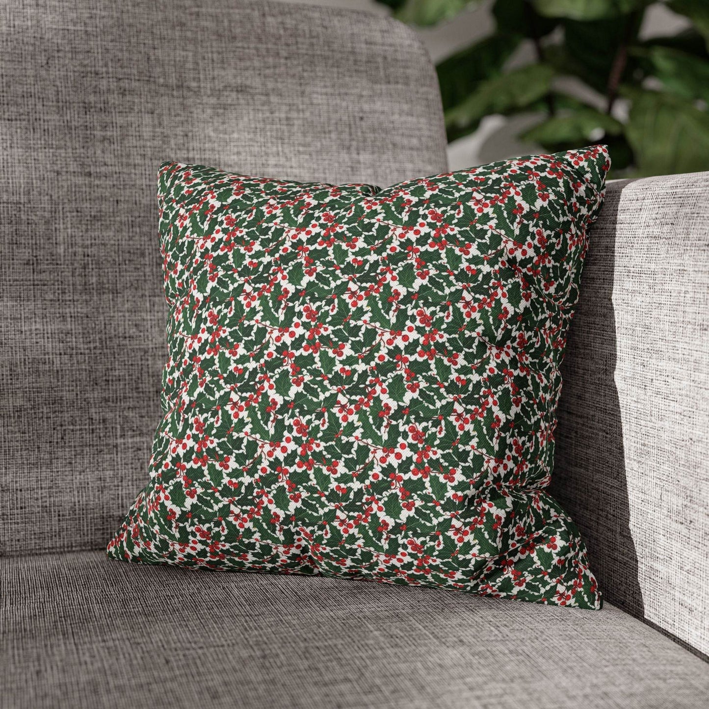 Christmas Holly Spun Polyester Square Pillowcase - DeRose Seasonal