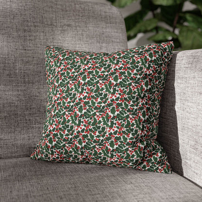 Christmas Holly Spun Polyester Square Pillowcase - DeRose Seasonal
