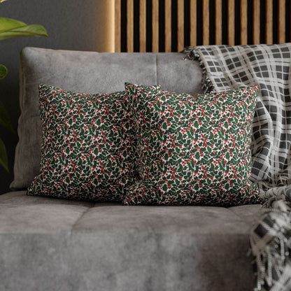 Christmas Holly Spun Polyester Square Pillowcase - DeRose Seasonal