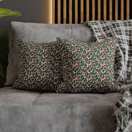Christmas Holly Spun Polyester Square Pillowcase - DeRose Seasonal