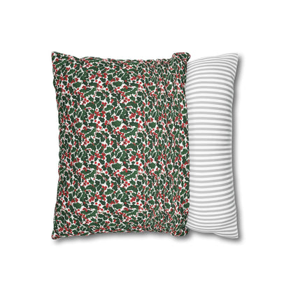 Christmas Holly Spun Polyester Square Pillowcase - DeRose Seasonal