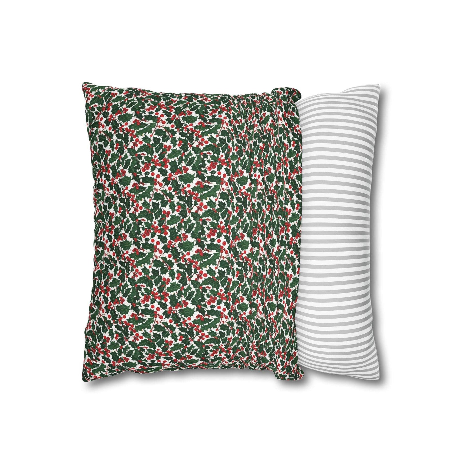 Christmas Holly Spun Polyester Square Pillowcase - DeRose Seasonal