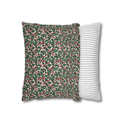 Christmas Holly Spun Polyester Square Pillowcase - DeRose Seasonal