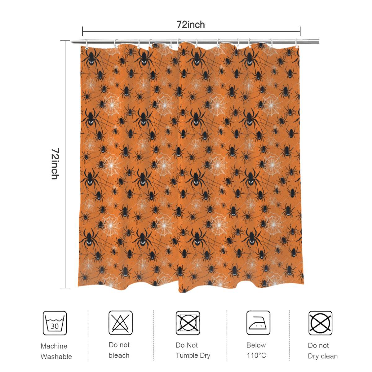 Cute Spiders Orange Bathroom Four-Piece Set(Shower Curtain + Toilet Cover Mat + Toilet Foot Mat + Floor Mat)| Polyester - DeRose Seasonal