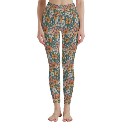 Pastel Flowers Women's Polyester Yoga pants Leggings - DeRose Seasonal