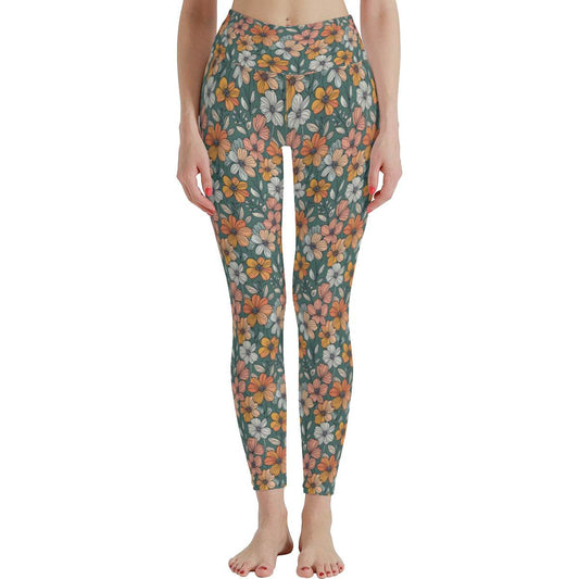 Pastel Flowers Women's Polyester Yoga pants Leggings - DeRose Seasonal