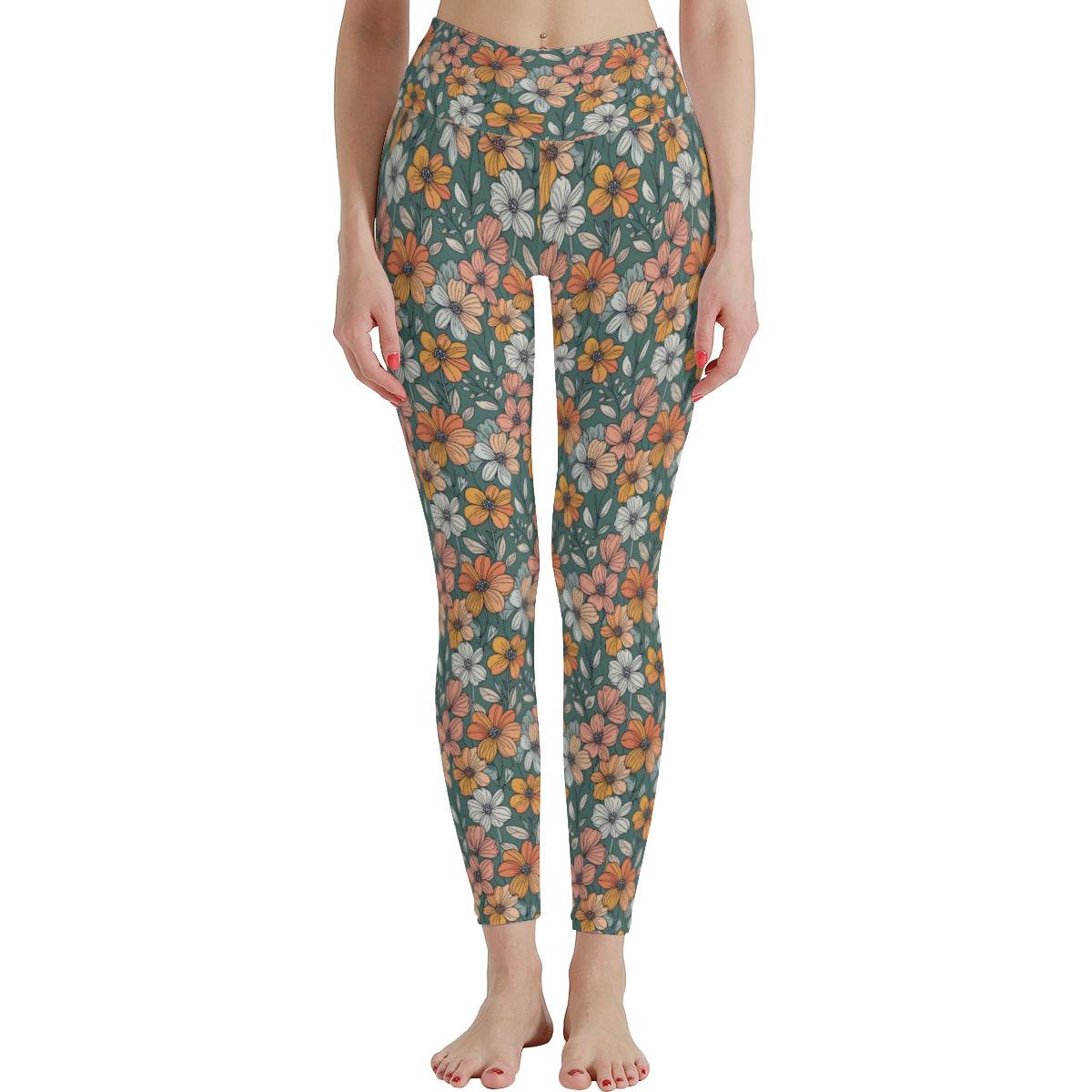 Pastel Flowers Women's Polyester Yoga pants Leggings - DeRose Seasonal