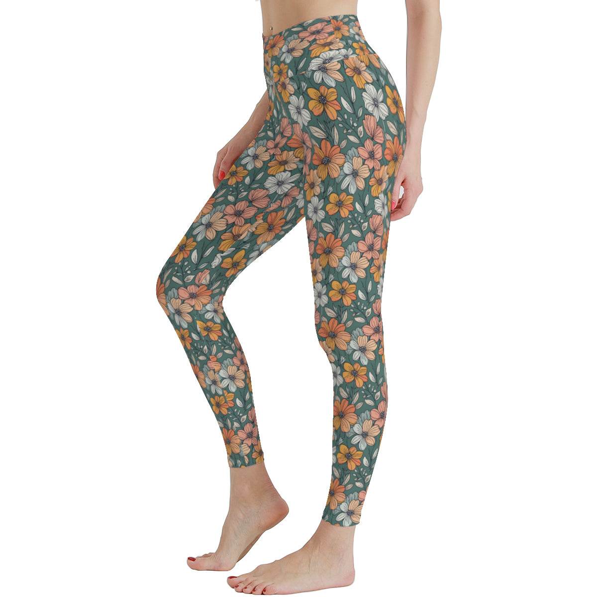 Pastel Flowers Women's Polyester Yoga pants Leggings - DeRose Seasonal