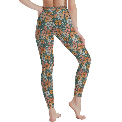Pastel Flowers Women's Polyester Yoga pants Leggings - DeRose Seasonal