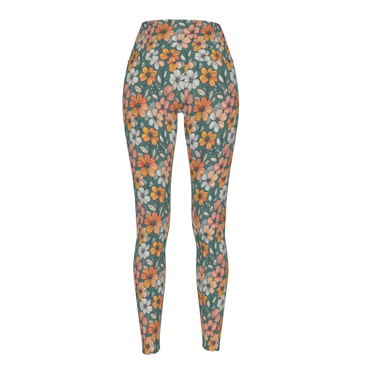 Pastel Flowers Women's Polyester Yoga pants Leggings - DeRose Seasonal