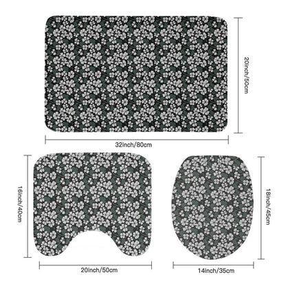 White Clovers Bathroom Four-Piece Set(Shower Curtain + Toilet Cover Mat + Toilet Foot Mat + Floor Mat)| Polyester - DeRose Seasonal