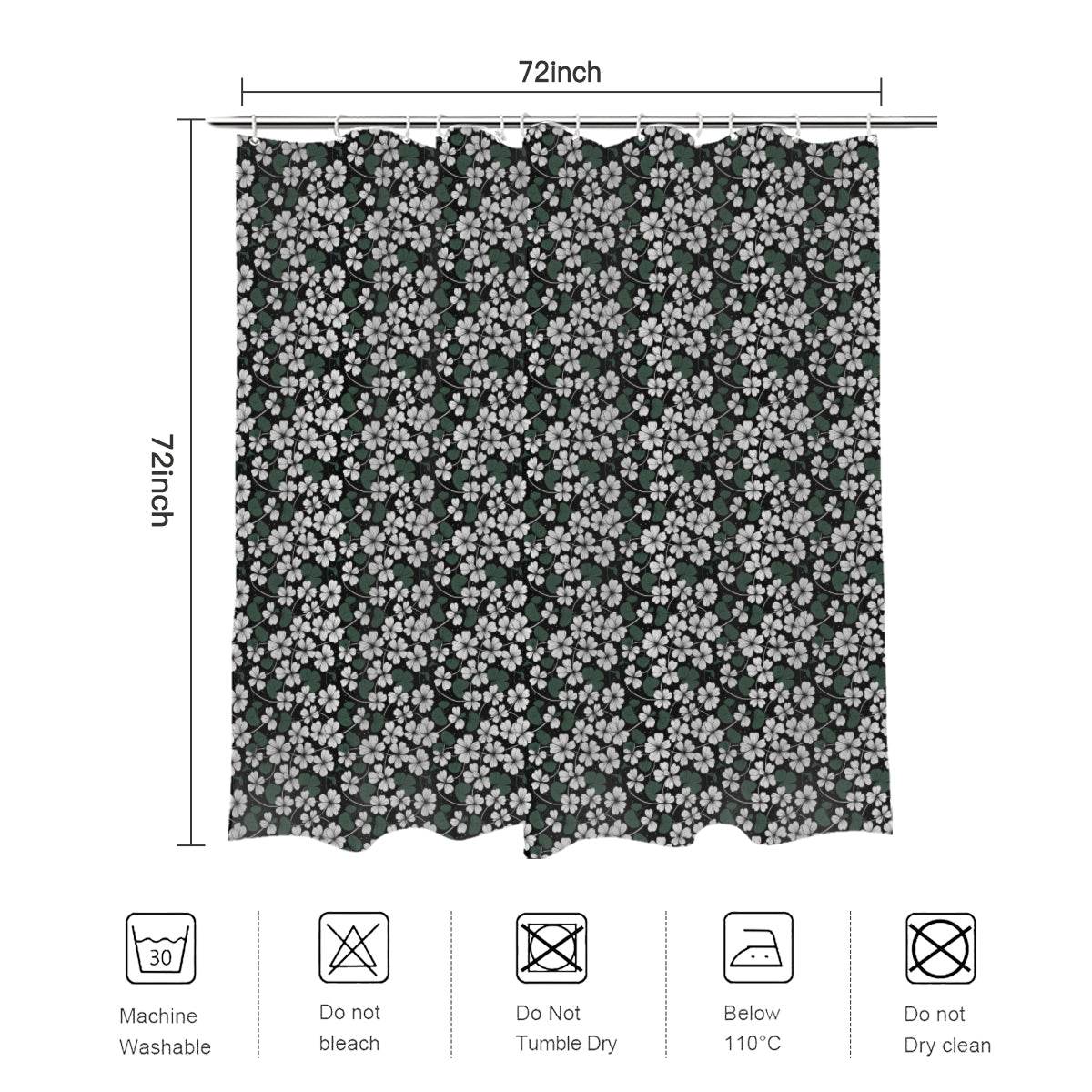 White Clovers Bathroom Four-Piece Set(Shower Curtain + Toilet Cover Mat + Toilet Foot Mat + Floor Mat)| Polyester - DeRose Seasonal
