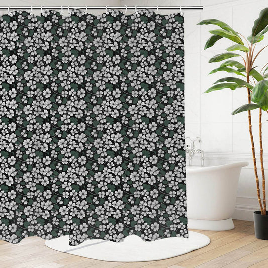 White Clovers Bathroom Four-Piece Set(Shower Curtain + Toilet Cover Mat + Toilet Foot Mat + Floor Mat)| Polyester - DeRose Seasonal
