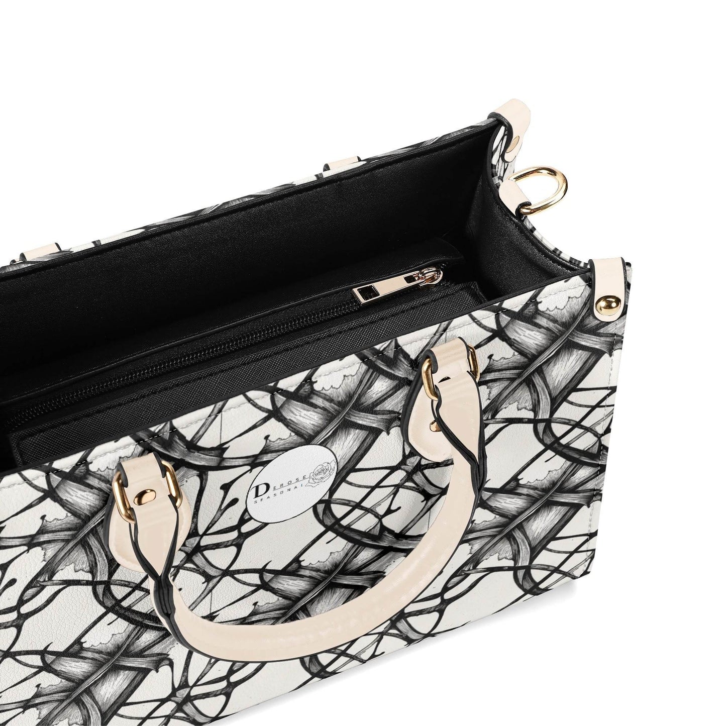 Ink Floral Luxury Women's Leather Handbag (3 sizes) - DeRose Seasonal