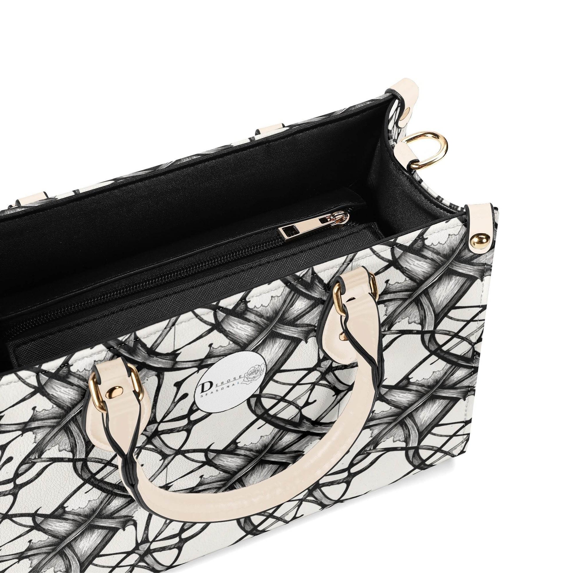 Ink Floral Luxury Women's Leather Handbag (3 sizes) - DeRose Seasonal