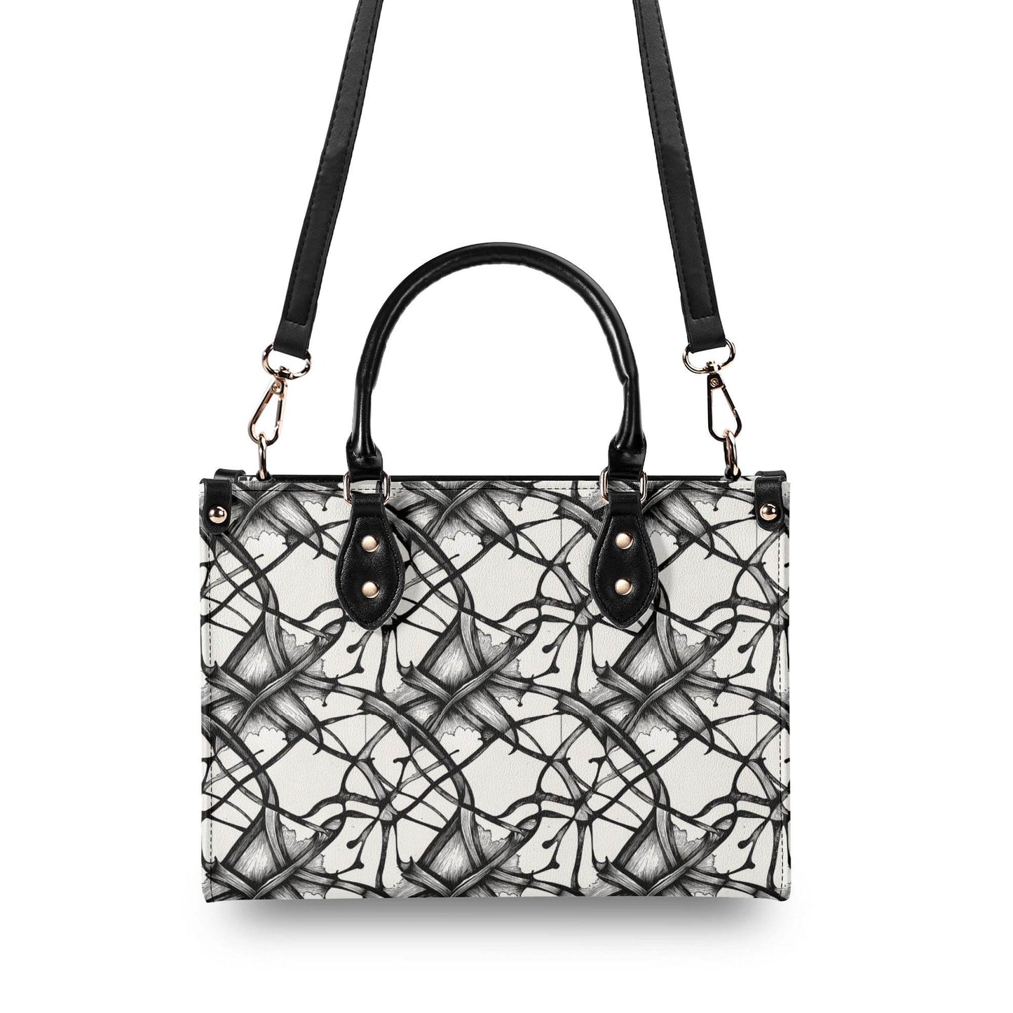 Ink Floral Luxury Women's Leather Handbag (3 sizes) - DeRose Seasonal