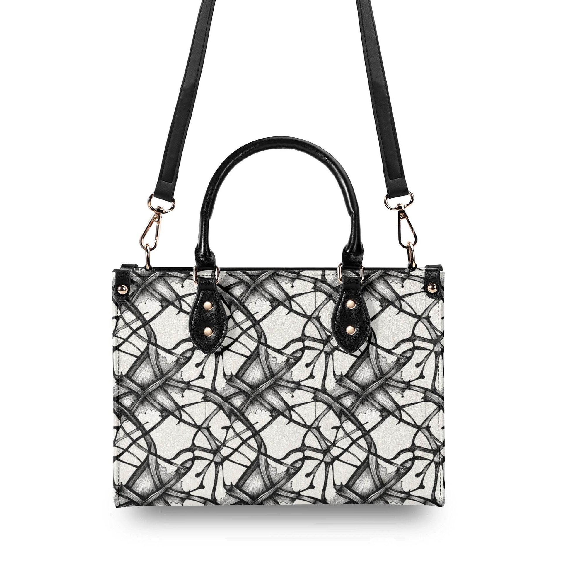 Ink Floral Luxury Women's Leather Handbag (3 sizes) - DeRose Seasonal