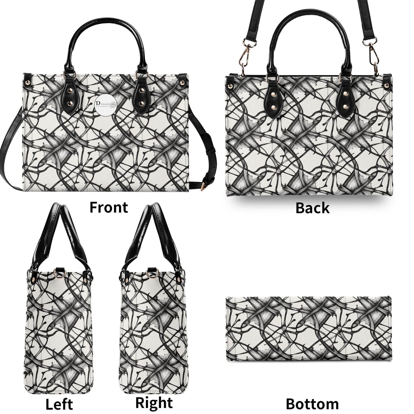 Ink Floral Luxury Women's Leather Handbag (3 sizes) - DeRose Seasonal