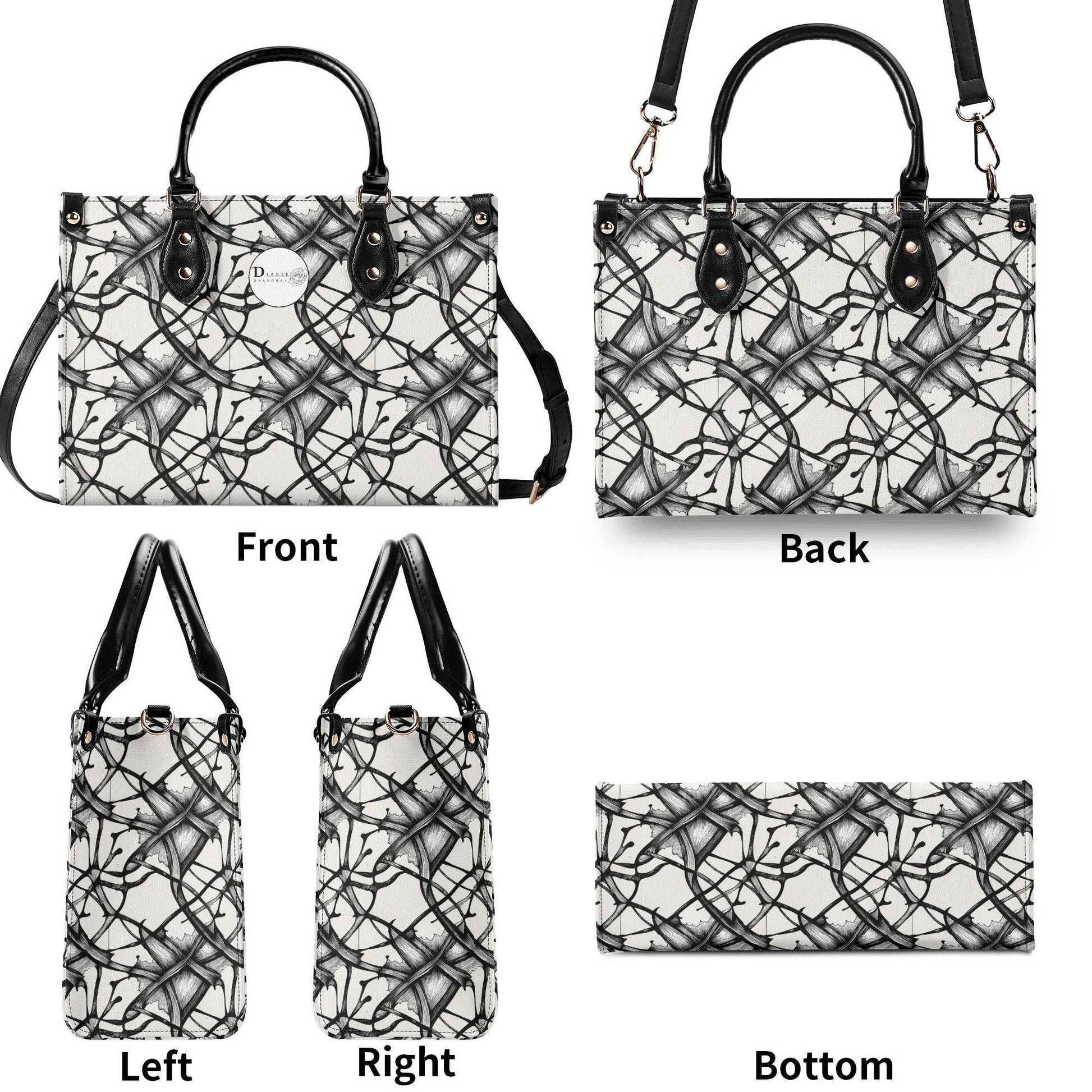Ink Floral Luxury Women's Leather Handbag (3 sizes) - DeRose Seasonal
