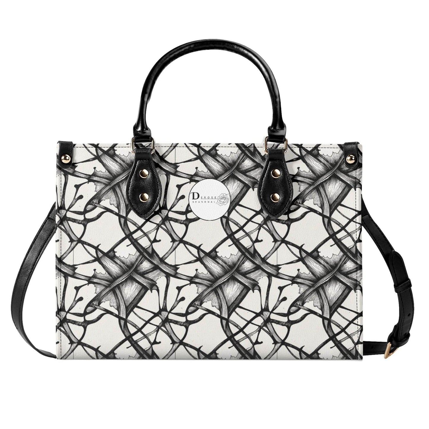 Ink Floral Luxury Women's Leather Handbag (3 sizes) - DeRose Seasonal