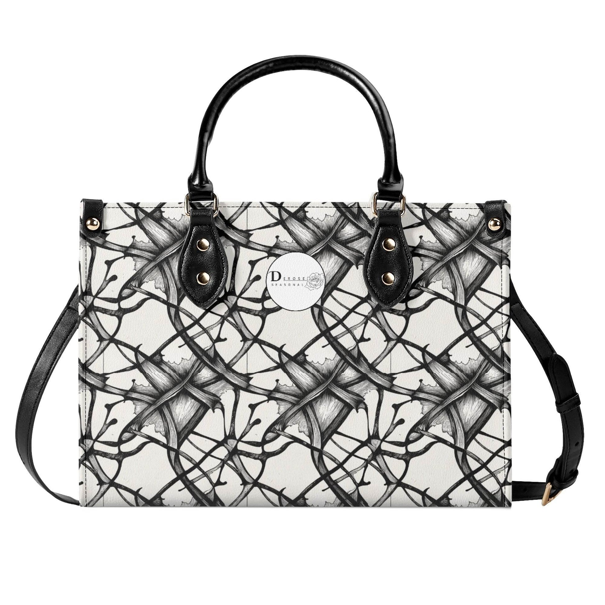 Ink Floral Luxury Women's Leather Handbag (3 sizes) - DeRose Seasonal
