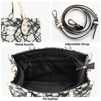 Ink Floral Luxury Women's Leather Handbag (3 sizes) - DeRose Seasonal