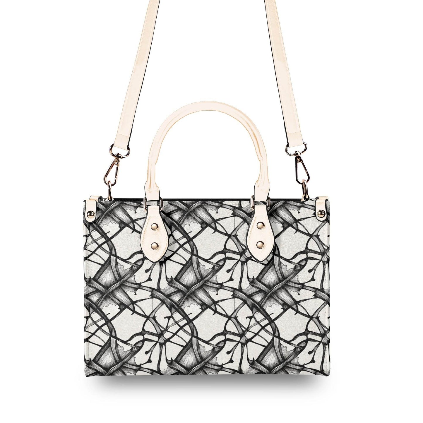 Ink Floral Luxury Women's Leather Handbag (3 sizes) - DeRose Seasonal