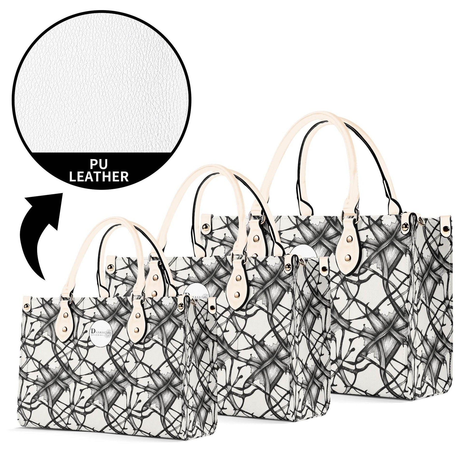 Ink Floral Luxury Women's Leather Handbag (3 sizes) - DeRose Seasonal
