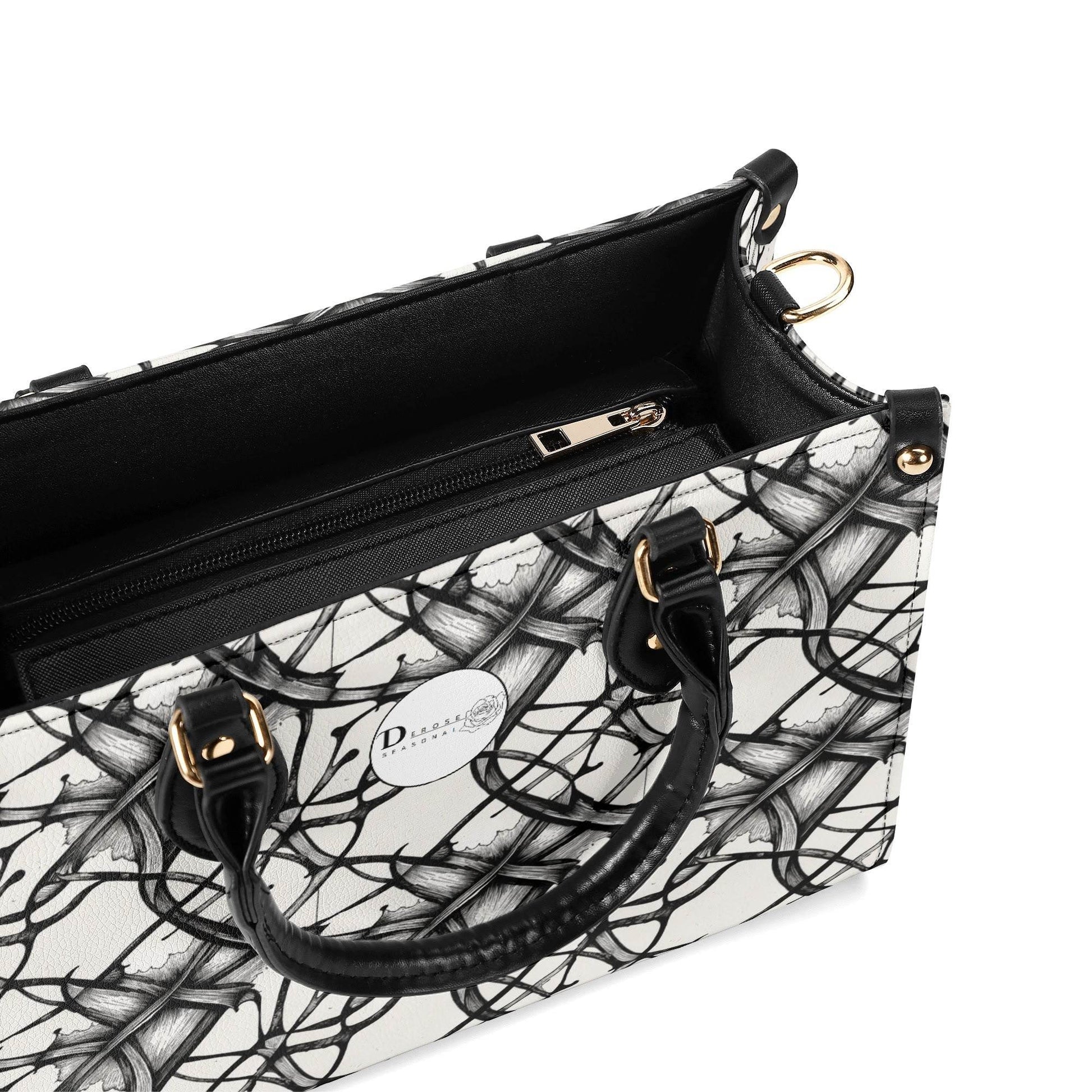 Ink Floral Luxury Women's Leather Handbag (3 sizes) - DeRose Seasonal