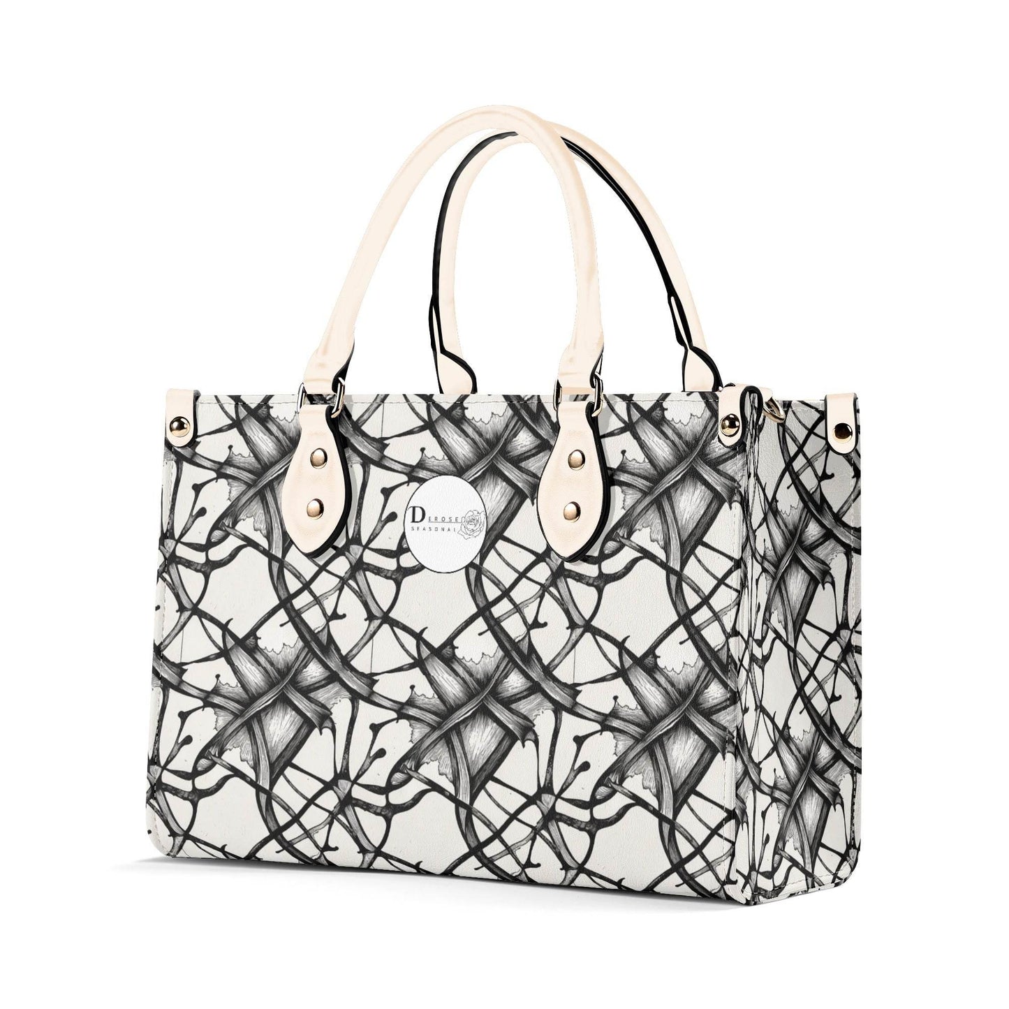 Ink Floral Luxury Women's Leather Handbag (3 sizes) - DeRose Seasonal