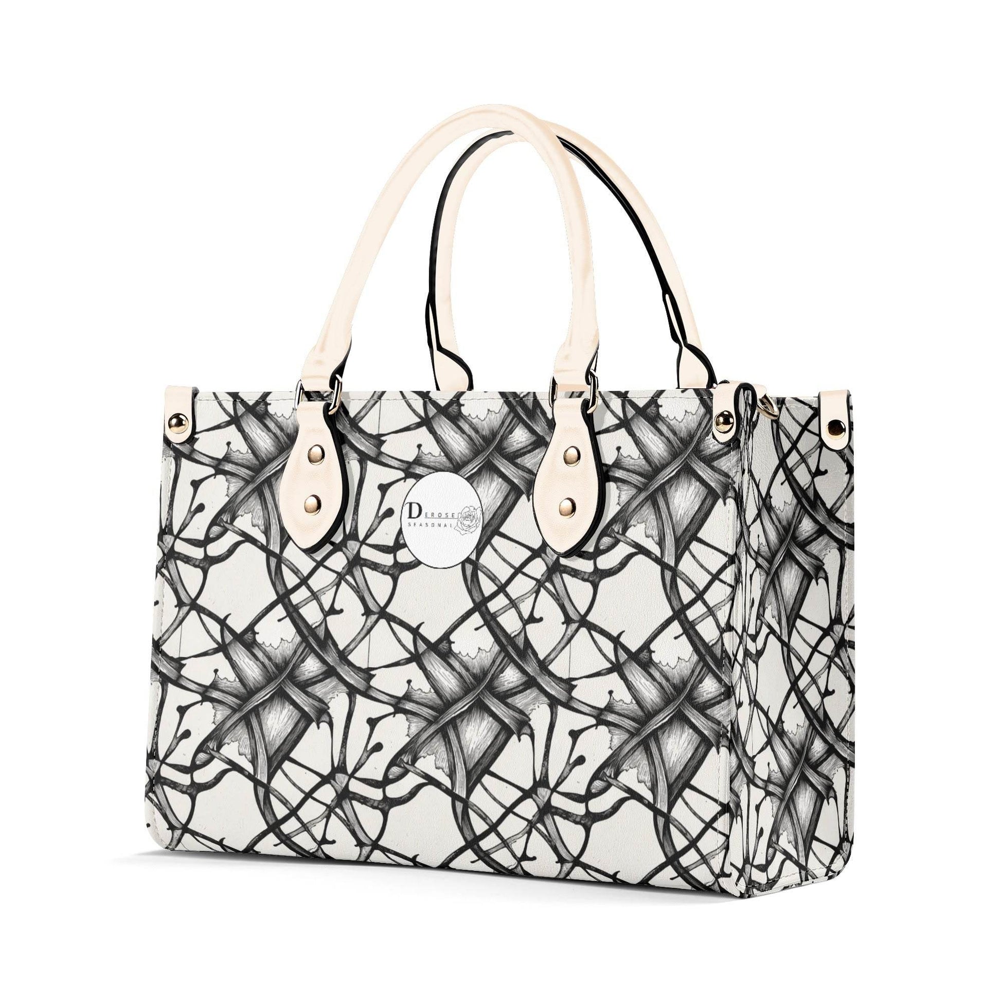 Ink Floral Luxury Women's Leather Handbag (3 sizes) - DeRose Seasonal