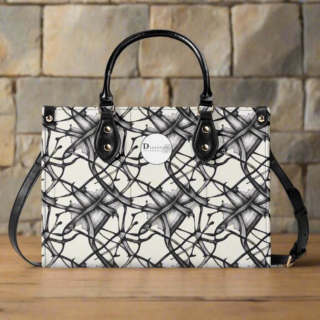 Ink Floral Luxury Women's Leather Handbag (3 sizes) - DeRose Seasonal