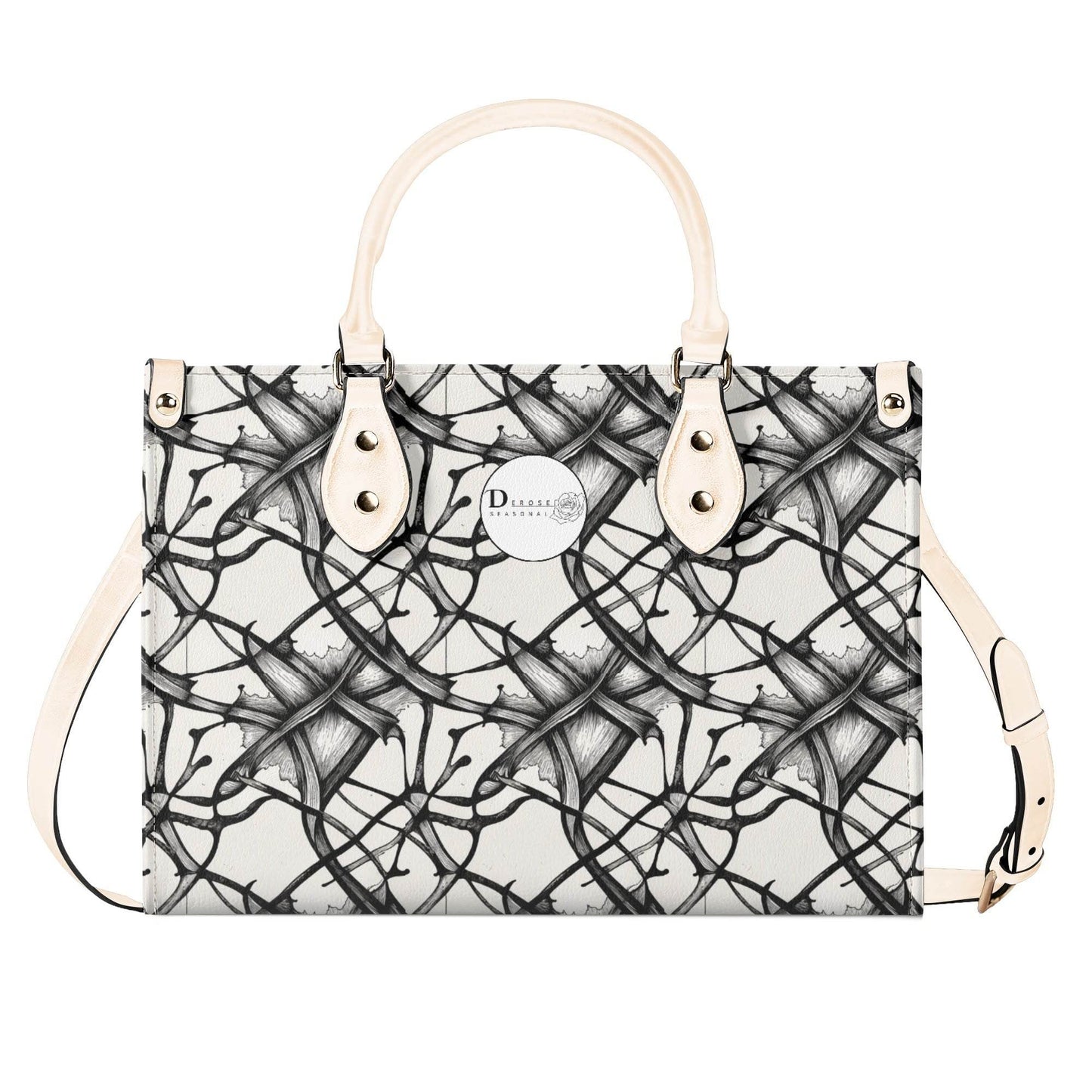 Ink Floral Luxury Women's Leather Handbag (3 sizes) - DeRose Seasonal