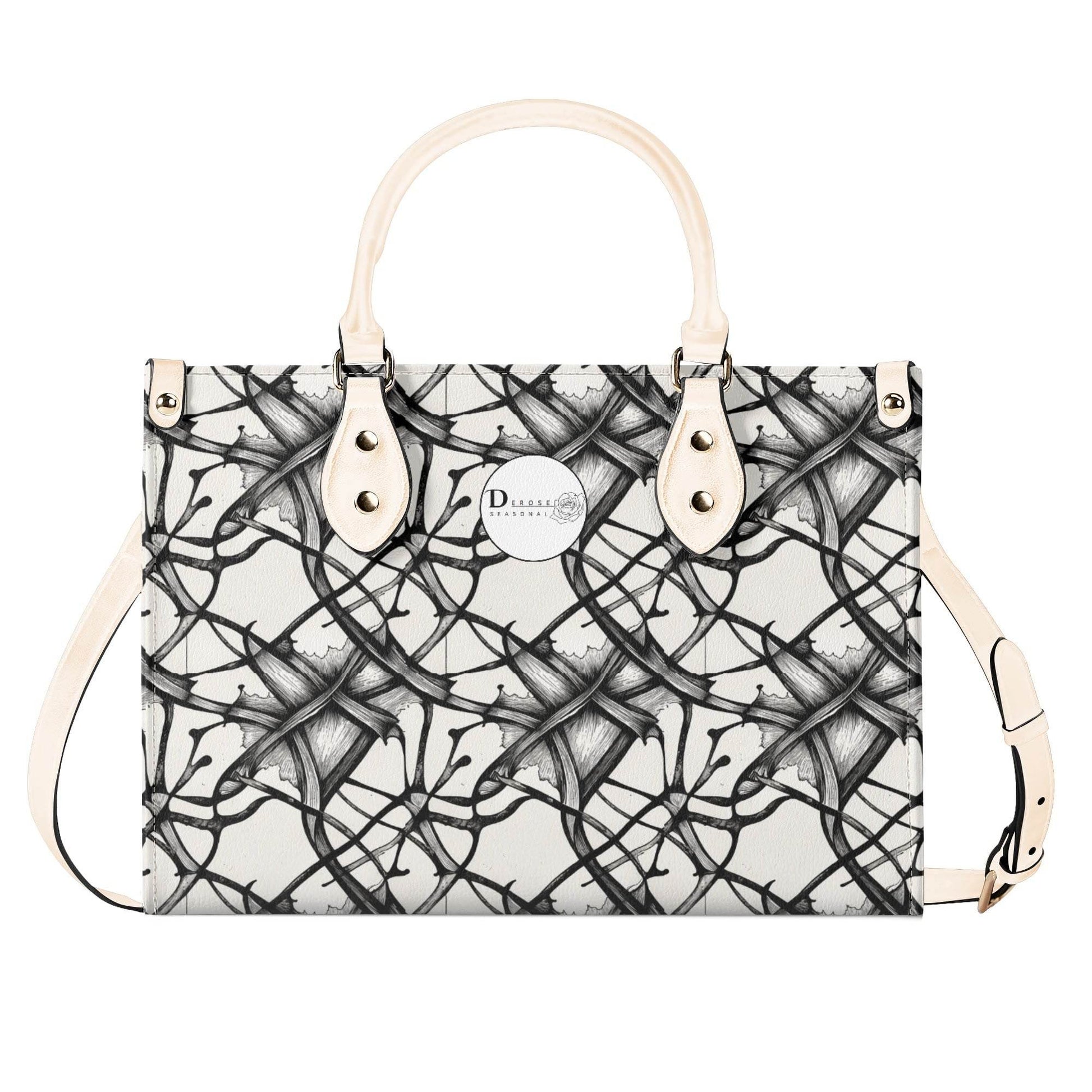 Ink Floral Luxury Women's Leather Handbag (3 sizes) - DeRose Seasonal