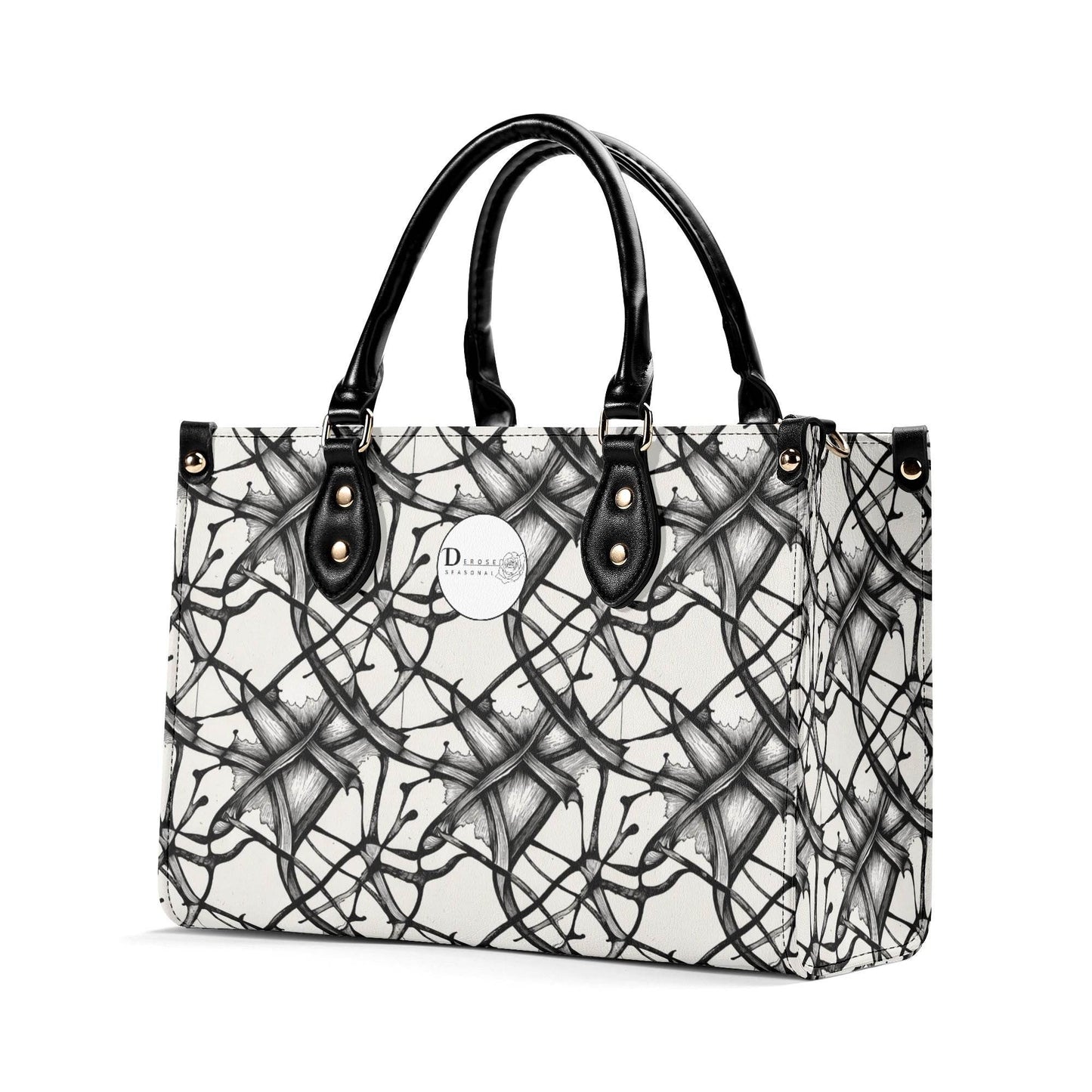 Ink Floral Luxury Women's Leather Handbag (3 sizes) - DeRose Seasonal