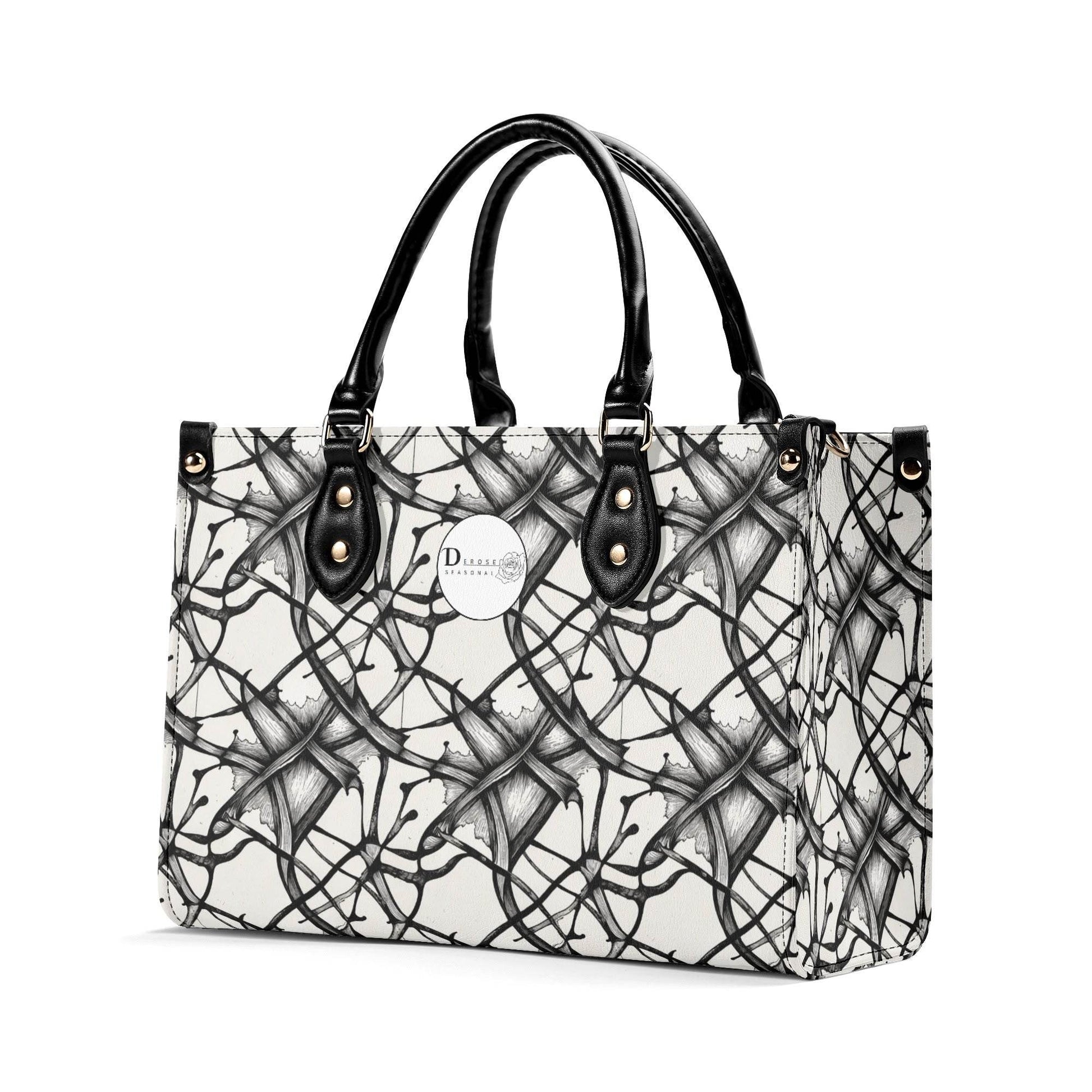 Ink Floral Luxury Women's Leather Handbag (3 sizes) - DeRose Seasonal